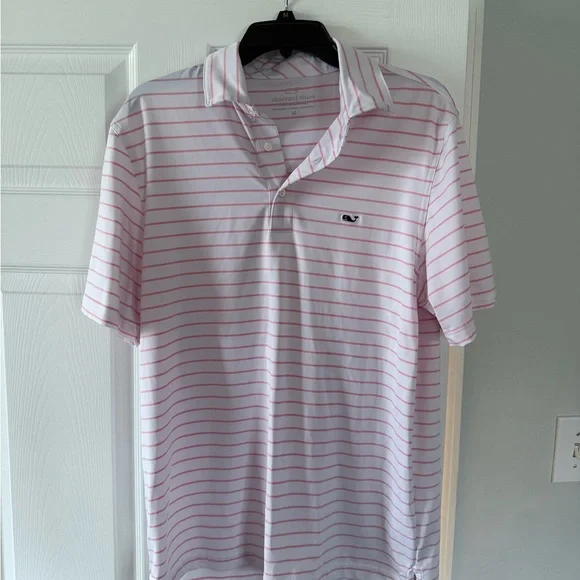 Vineyard Vines Men's Light Pink and White Striped Polo - Picture 1 of 3